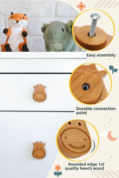 Üreet Cow Pattern (1 Pc) Baby Kids Room Wooden Furniture Cabinet Drawer Handle