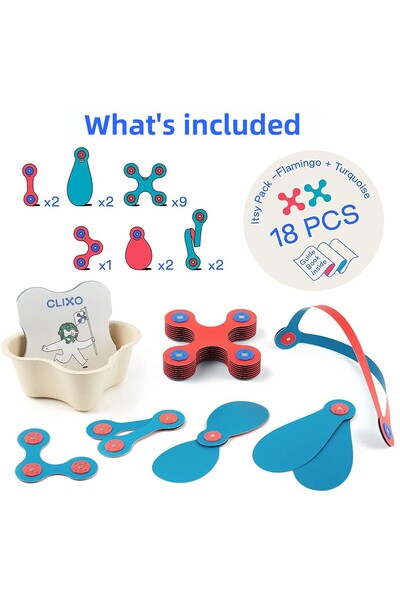 Clicstoys Magnetická stavebnice Clixo, Itsy Pack plameňák-tyrkysová 18 kusů