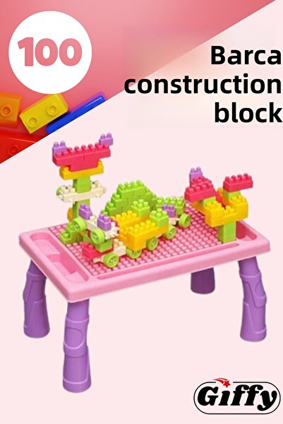 giffy Toy Pink 100 Piece Building Block and Activity Table Set Educational Learning Set