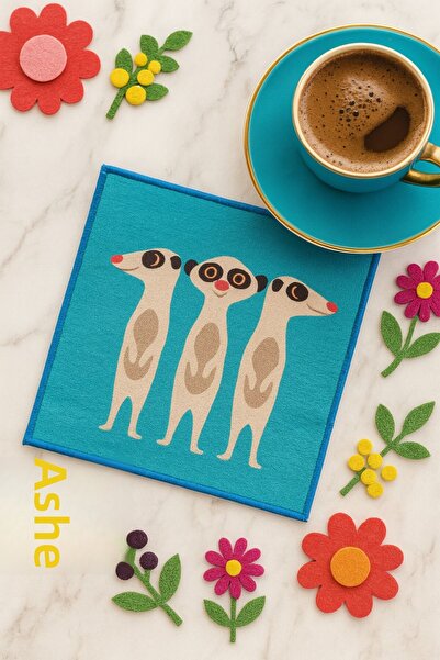 Evdek Pack of 2 Digital Printed Cocktail Napkins with Embroidery Detail Ds3