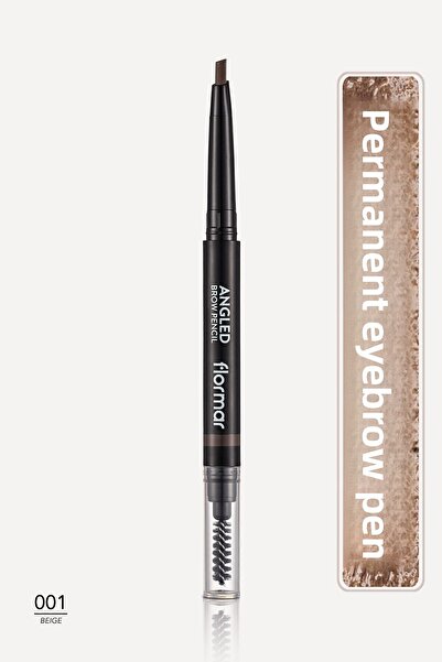 Flormar Angled Eyebrow Pencil and Eyebrow Brush (beige) - Angled Brow Pencil - 001 Beige -8690604572038