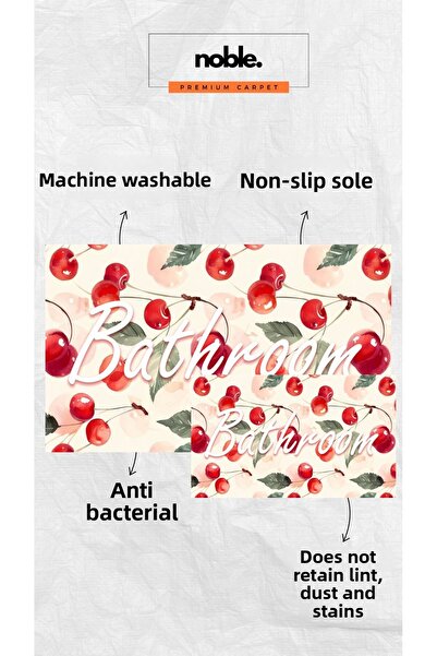 Liriya Digital Printing Summer Themed Cherry Patterned Modern Set of 2 Bath Mat Bathroom Carpet (60X100 40X60)
