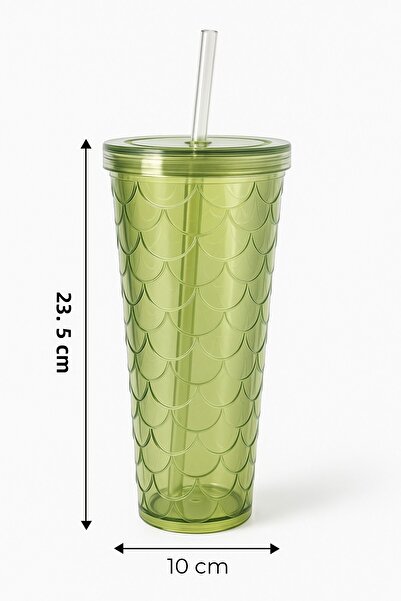 Kitchen Life Sparkle Colored Glass with Straw 750 ml Presentation Glass with Lid, Soft Drink Glass