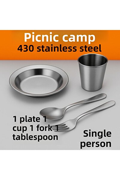 Metler Stainless Steel Camping Picnic Set for 1 Person |   Plate, Fork, Spoon...
