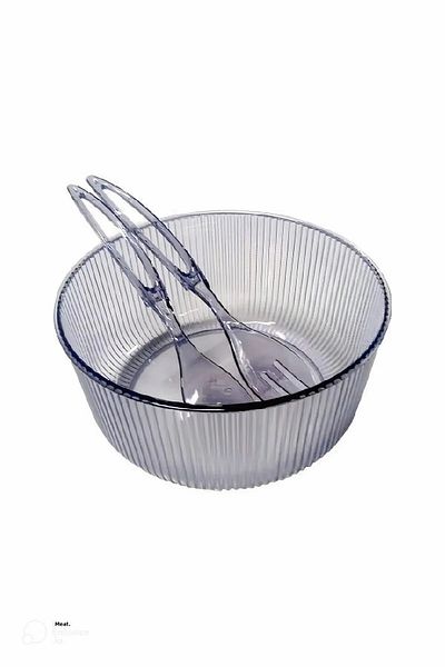 Royaleks Acrylic, Round, Salad Bowl with Serving Spoon and Fork Serving Presentation Plate 23 Cm