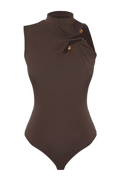 Trendyol Collection Кафяво плетено боди с аксесоари Tprss25Bd00009