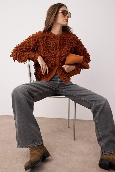 Trendyol Collection Tan Soft Textured Tasseled Coat Knitwear Cardigan Twoaw25Hi00190