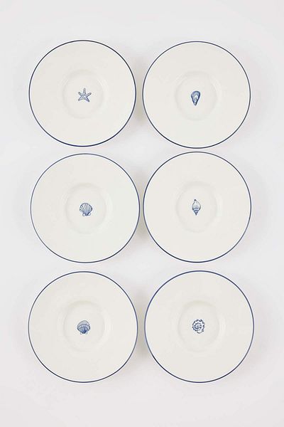 Trendyol Collection Set of 6 Porcelain Marine Printed Tea Cup Coasters Tphss25Bal00001