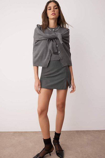 Trendyol Collection Anthracite Stone Detailed Soft Textured Double Knitwear Cardigan-Blouse Twoaw26Hi00007