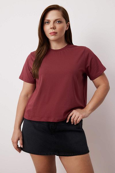 Trendyol Curve Burgundy-Beige 2 Pack Large Size Crop T-Shirt Tbbss25Bf00080