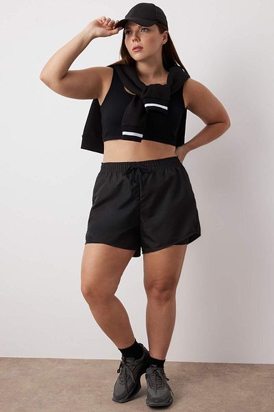 Trendyol Curve Black 2 Layer Knitted Inside Shorts Large Size Sports Shorts Tbbss25Ap00047