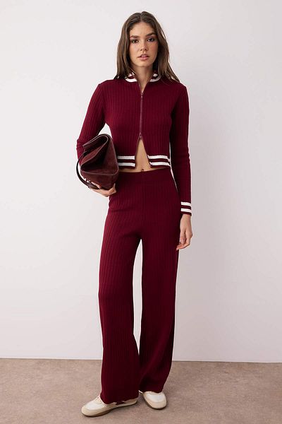 Trendyol Collection Burgundy Zippered Knitwear Bottom-Top Set Twoaw25Au00058