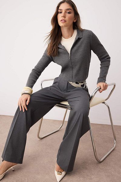 Trendyol Collection Anthracite Crop Zippered Knitwear Cardigan Twoaw21Hi0154