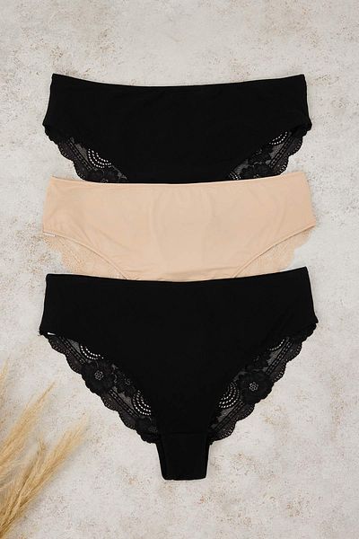 Trendyol Curve Mehrfarbige Hipster-Höschen mit hoher Taille, 3er-Pack, große Größe, TBBAW26CM00004