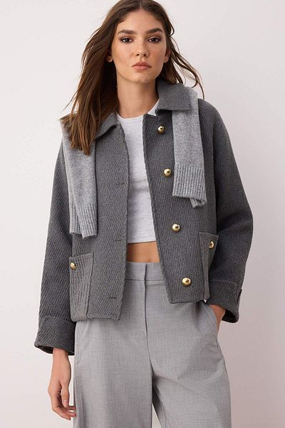Trendyol Collection Gray Regular Fit Cashmere Knitwear Pocket Detailed Slim Jacket Coat Twoaw26Mo00113