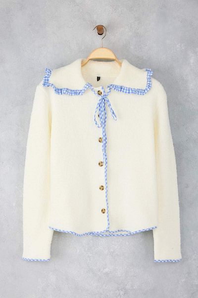 Trendyol Collection Ecru Soft Textured Garni Detailed Turn-Down Collar Wide Fit Coat Look Knitwear Cardigan Twoaw26Hi00009