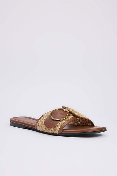 TRENDYOL SHOES Braune Damenhausschuhe mit Strohschnalle und detailliertem Detail TAKSS25TE00064