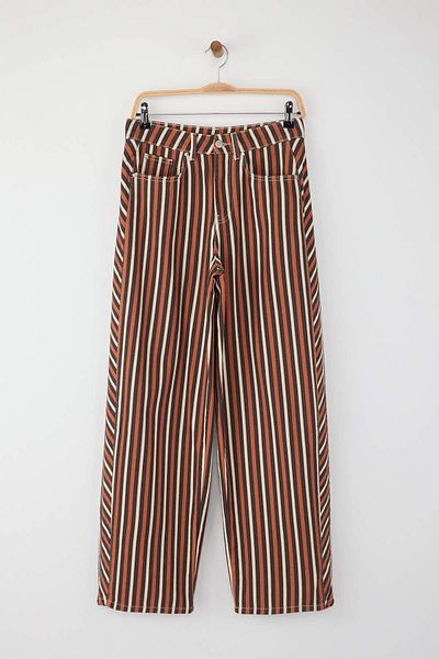 Trendyol Collection Brown Line Pattern Regular Waist Skater Baggy Jeans Twoaw26Je00003