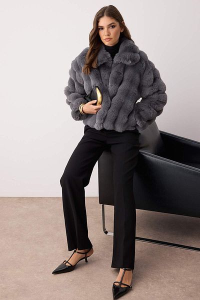 Trendyol Collection Gray Regular Fit Fur Coat Twoaw26Mo00105