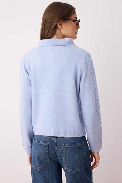 Trendyol Collection Pulover albastru din tricot cu țesătură moale și texturată TWOAW26KZ00003