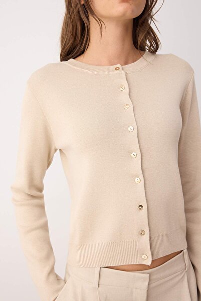 Trendyol Collection Wardrobe Essentials Beige Button Detailed Cotton Basic Knitwear Cardigan |   Twoaw26Hi000010