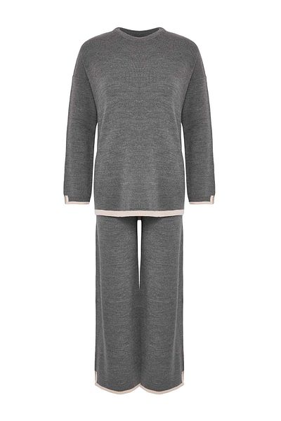 Trendyol Collection Anthracite Wide Fit Contrast Color Knitwear Bottom-Top Set Twoaw24Au00062