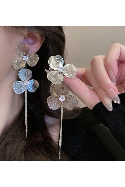 ER TAKI Rhinestone Silver Colorful Flower Model Tassel Flamboyant Big Stylish Engagement Henna Wedding Wedding Evening Dress Earrings