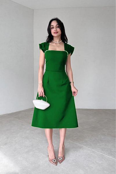 ALFUDO Moda Collection Custom Design Slim Detail Midi Dress