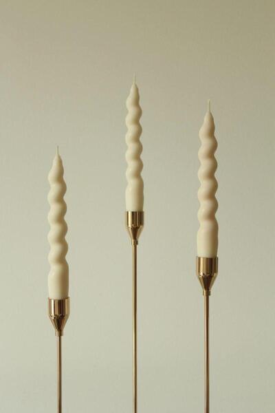 SCA CANDLE Dekoratif Soy Mum Şamdanlık Burgu Mum Kırık Beyaz Renk20x2,3 CM 2 2'li Modern Dekoratif Soy Mum