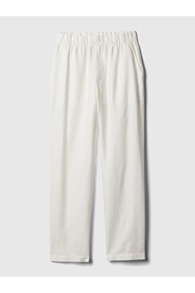 GAP Kadın Beyaz High Rise Keten Karışımlı Pull-On Pantolon
