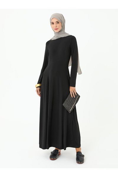 Refka Rochie Hijab din țesătură Sandy cu guler de bicicletă - Negru - Refka