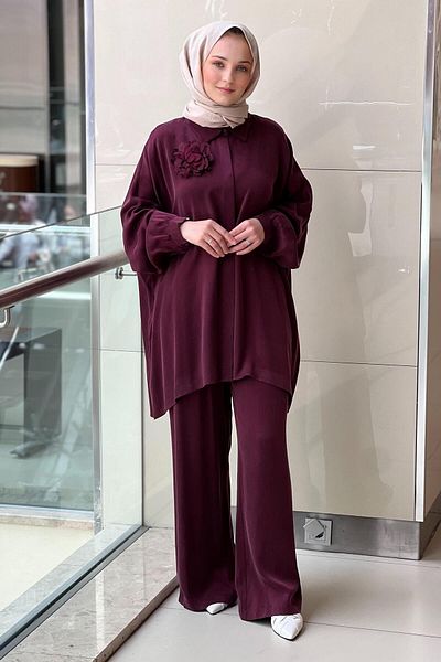 Nuss Rose Brooch Hidden Button Shirt Pants Vegan Cupra Set