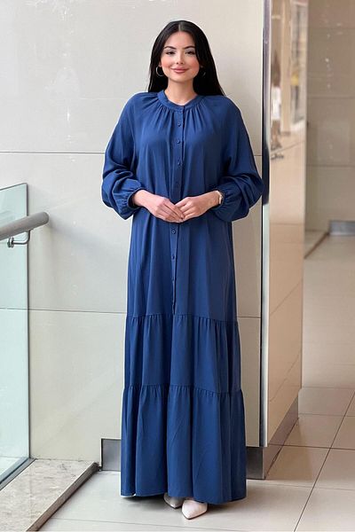 Nurcan Çetin Judge Collar Raglan Sleeve Half Button Dress