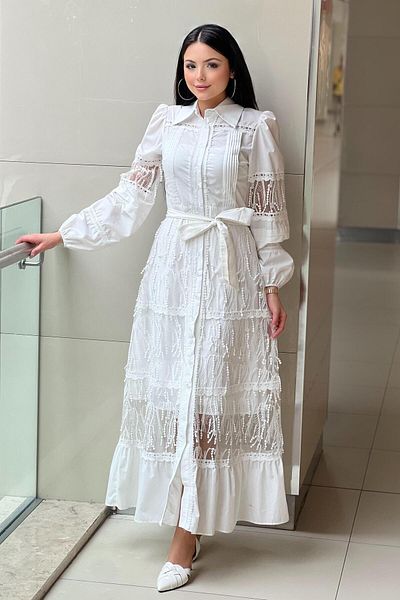 Mahal Organza Detailed Ball Fringed Poplin Dress