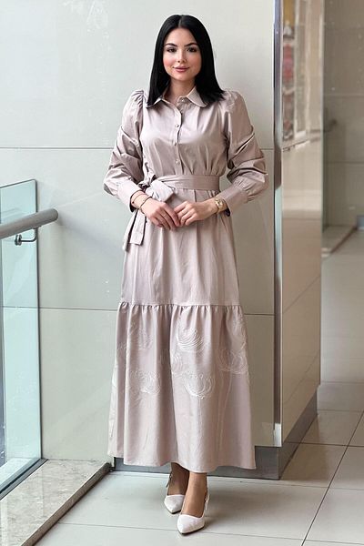 Nuss Skirt Hem Embroidered Half Button Dress
