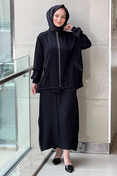 Nurcan Çetin Pocket Staple Deatyl Cap Skirt Zipper Detailed Suit