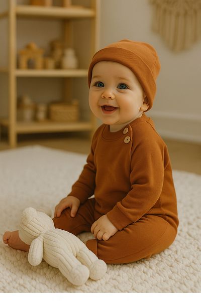 Minimus Collar Double-breasted Buttoned Jumpsuit Set with Hat