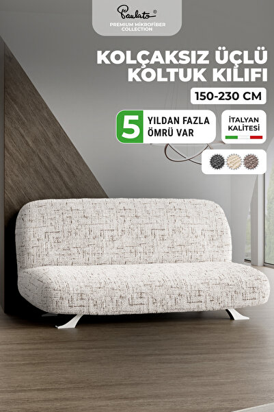 Paulato Lastikli Esnek Ve Yıkanabilir Kolçaksız 3 Kişilik Koltuk Örtüsü Kanep...