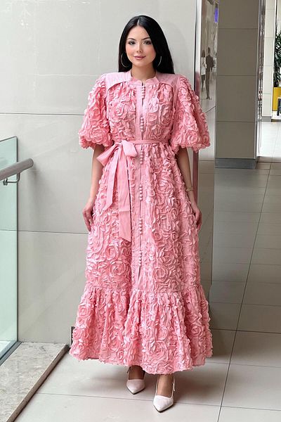Mahal Watermelon Sleeve Rose Motif Dress