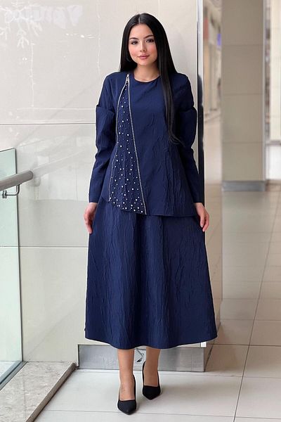 Nuss Tunic Zipper and Ball Stud Detailed Skirt Suit