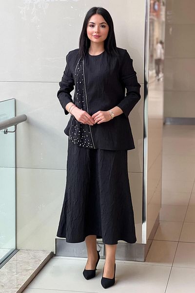 Nuss Tunic Zipper and Ball Stud Detailed Skirt Suit