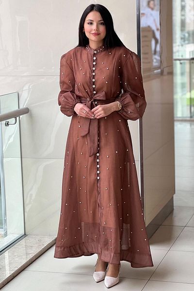 Mahal Organza Dress with Stone Buttons and Spreading Stones
