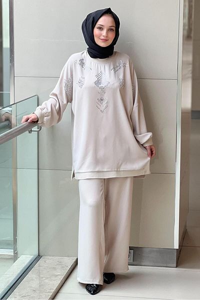 Ghisa Baguette Stone Ribbed Trousers Suit