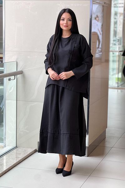 Ceremony Cross Strap Pasion Skirt Suit with Button Detail