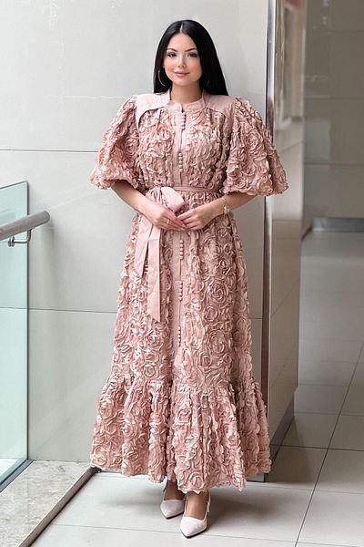 Mahal Watermelon Sleeve Rose Motif Dress