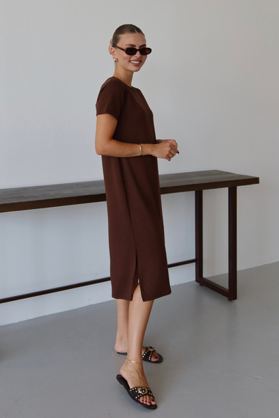 Balenbi Γυναικείο υφασμάτινο φόρεμα με μισό μανίκι κάτω από το γόνατο 1100