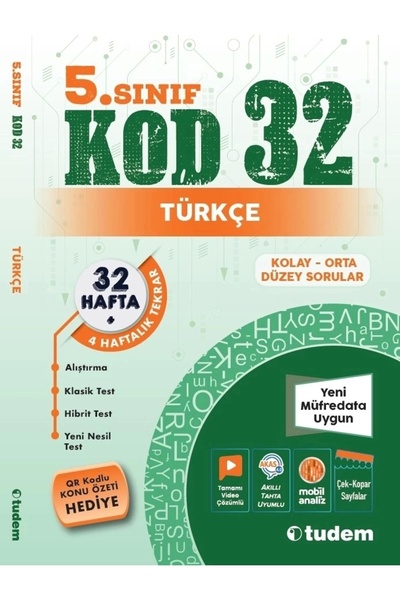 Tudem Yayınları 5.sınıf Türkçe Kod 32 Hafta Tekrar Test Kitabı