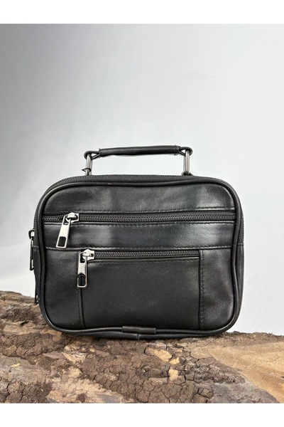özdemirler deri Siyah Deri Yatay Küçük Boy Çelik Kasalı Çanta El Çantası Haki...