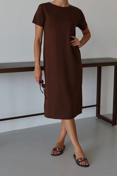 Mogi Butik Γυναικείο φόρεμα Modal υφασμάτινο μισό μανίκι με σχισμή κάτω από το γόνατο 3083