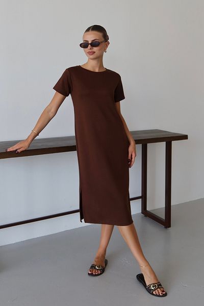 Mogi Butik Γυναικείο φόρεμα Modal υφασμάτινο μισό μανίκι με σχισμή κάτω από το γόνατο 3083
